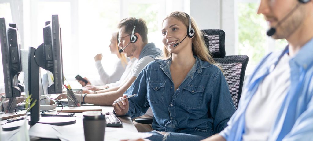 call center with female on headset